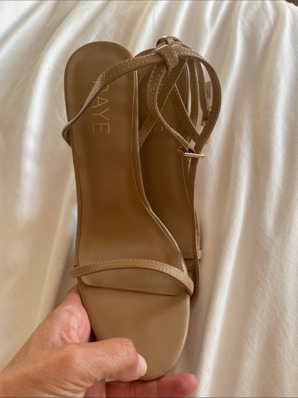 RAYE Brown Thin‑Strap Ankle Wrap nude Heels - Picture 9 of 14